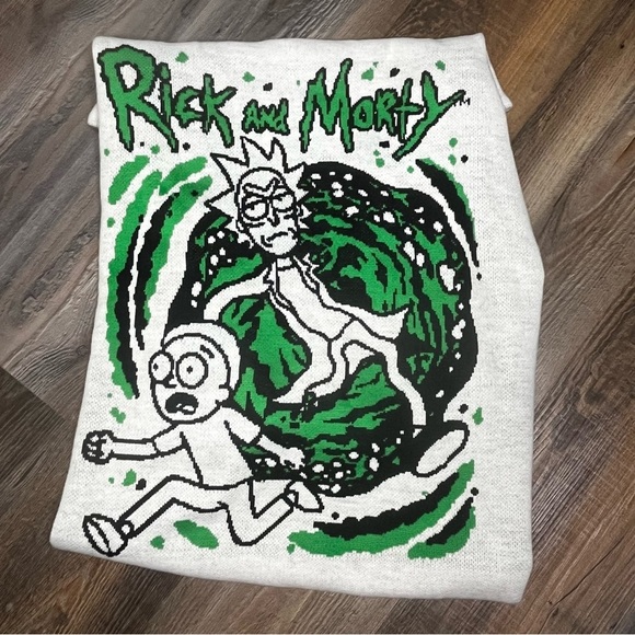 Hot Topic Rick And Morty Sweater Long Sleeve 2x Cream Logo Pullover Crewneck NWT - Picture 3 of 6